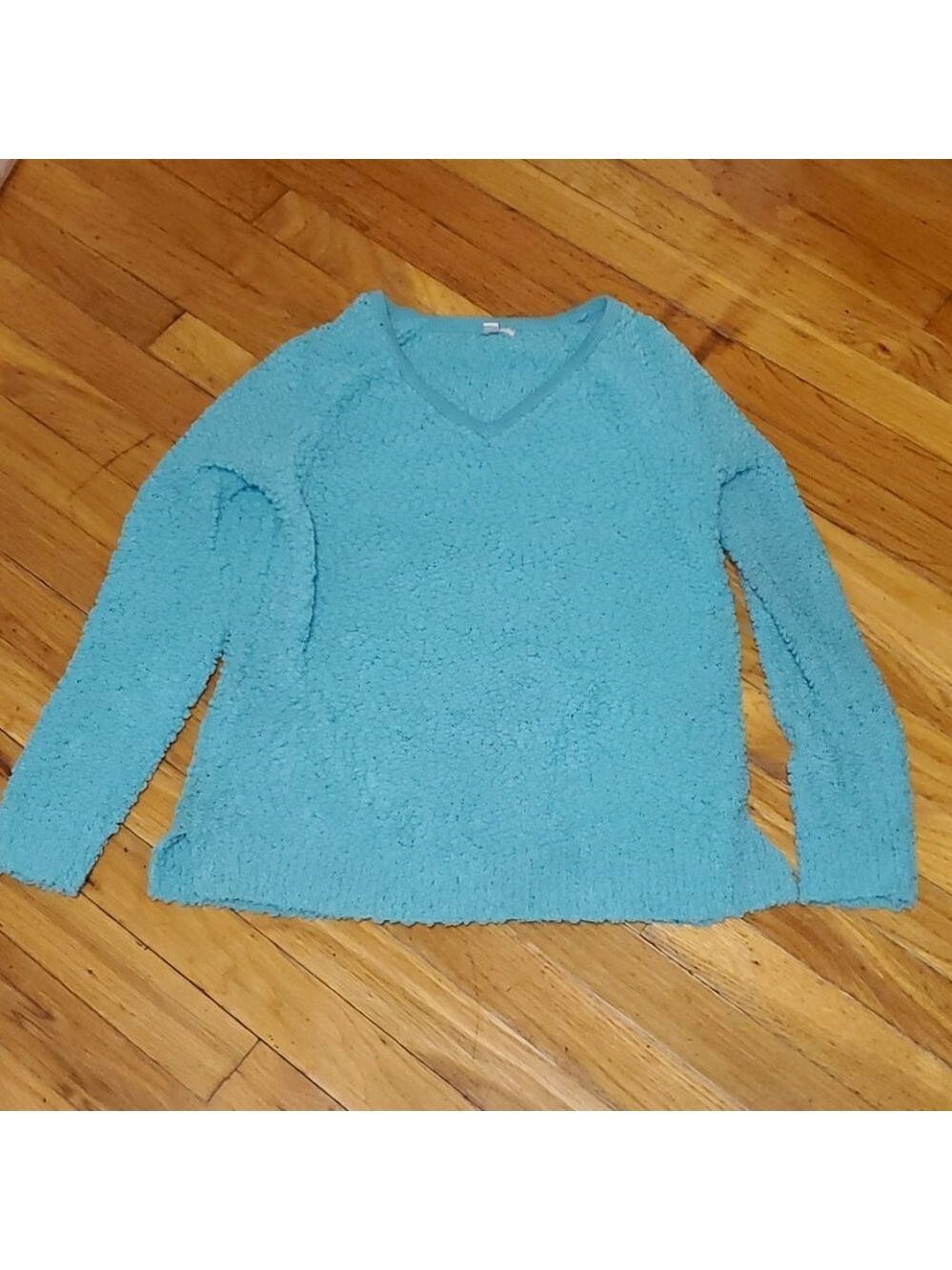 Women's sonoma teal v neck teal fuzzy sweater med